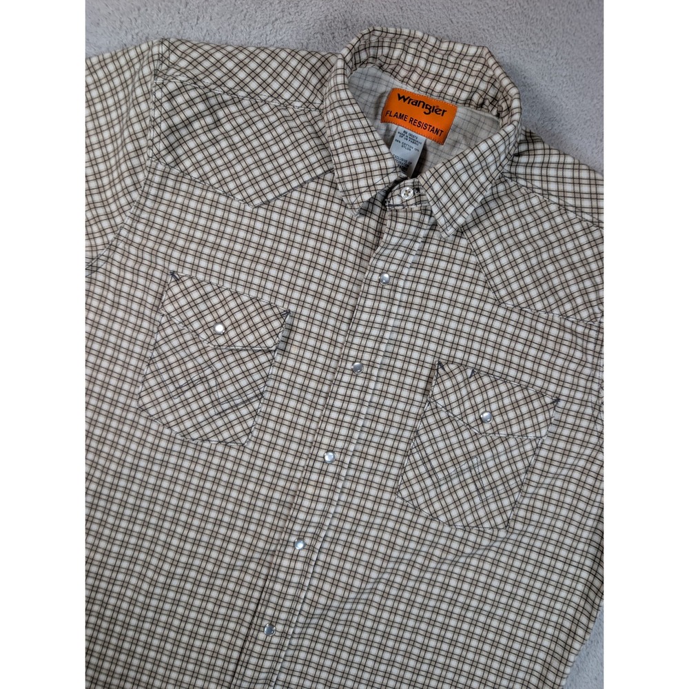 Wrangler Flame Resistant Mens XL FR CAT 2 Shirt Plaid Workwear Pearl Snap